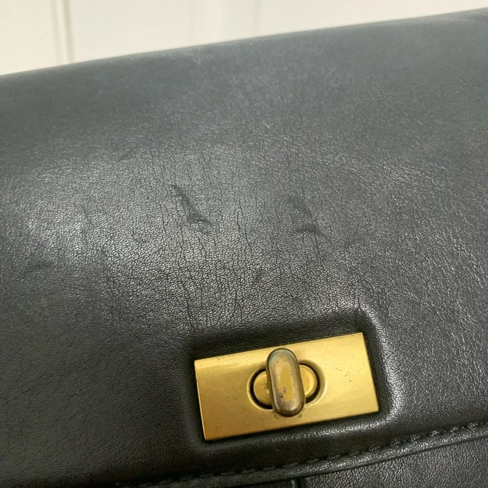 J Crew Vintage Leather Turnlock Flap Clutch Bag Black